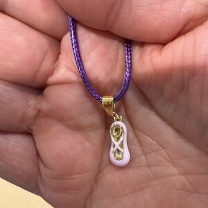 Ballerina pink shoe and purple cord Pendant Necklace